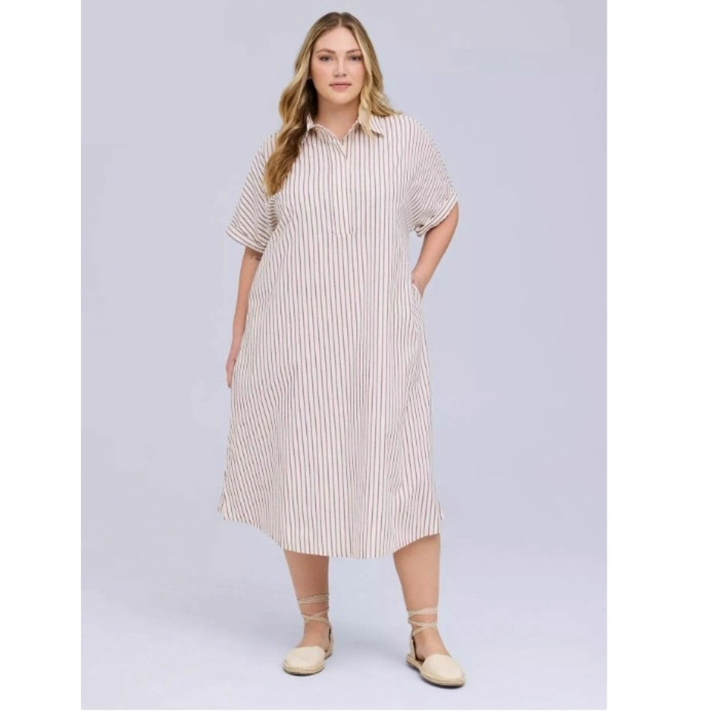 Belle Isle by Torrid Shirt Dress Womens 1 White Purple Stripe Short Sleeve Midi